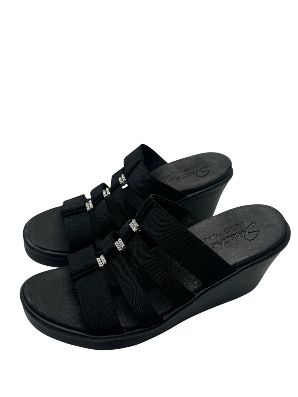 Skechers Rumble On City Fever Wedge Slide Sandals Comfort Stretch 33215 Size 7